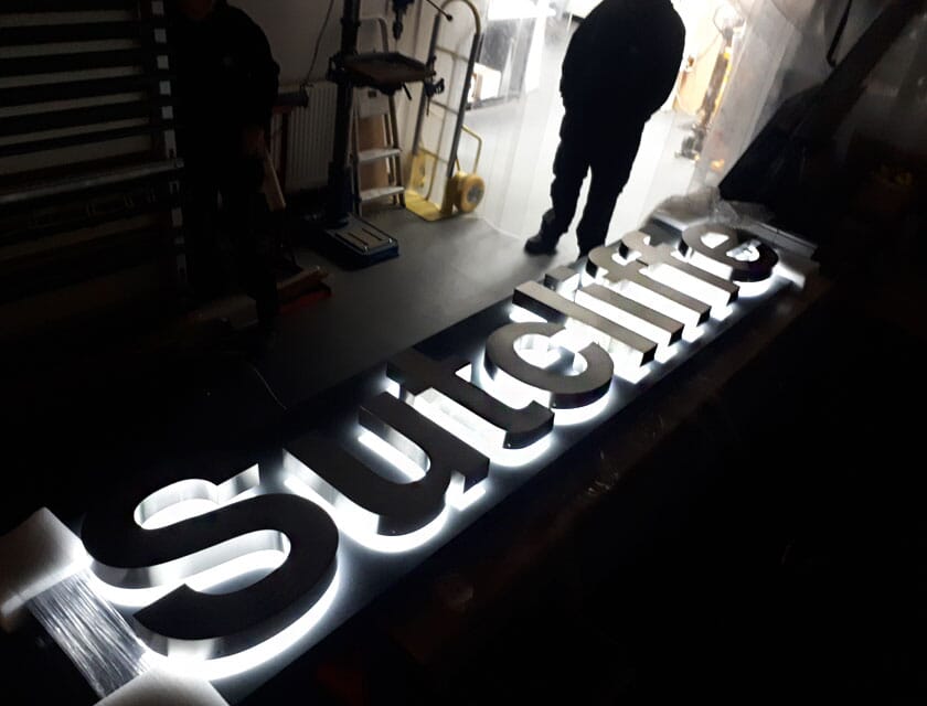 illuminated sign letters with halo effect