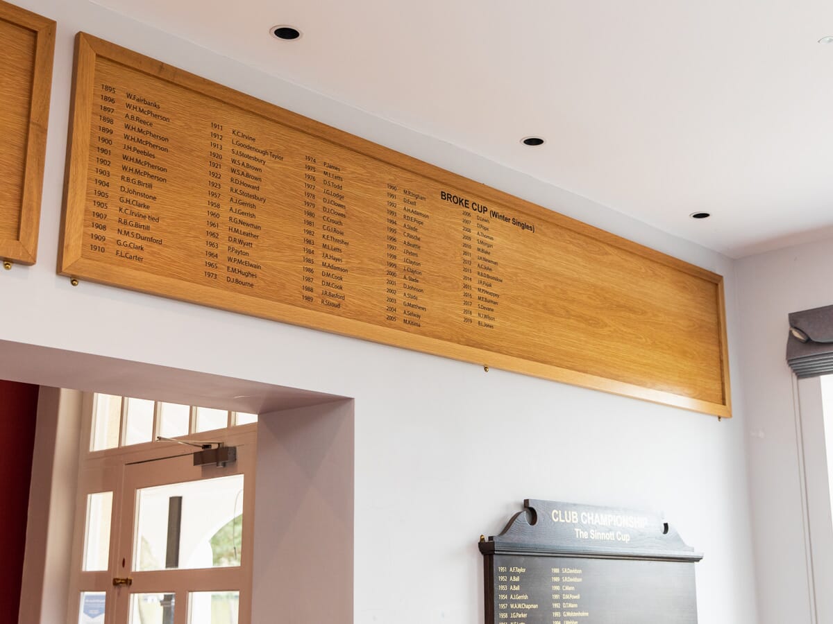 Wooden Honours Board in a Golf Club