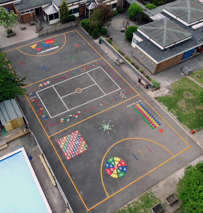 Overhead View of Playground Markings in a School Overhead View of Playground Markings in a School
