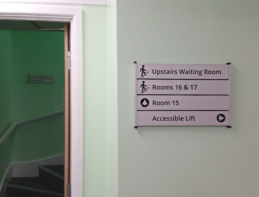 wayfinding signs in a dentists