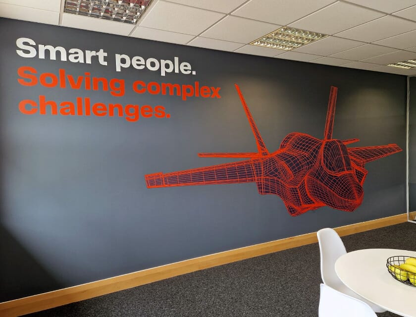 Digitally printed wallpaper wall graphics in an office